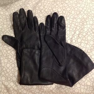 Ladies long black leather gloves
